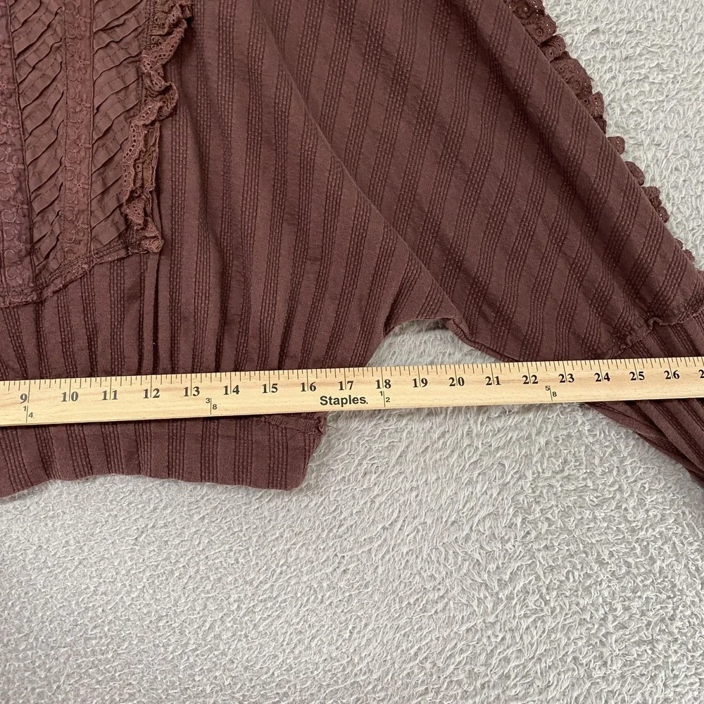 Free People More‎ Romance Top Womens XS Cropped Ruffle Lace Boho Brown Victorian